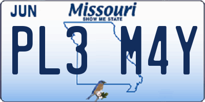 MO license plate PL3M4Y