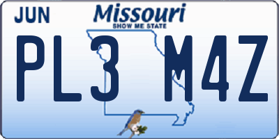 MO license plate PL3M4Z
