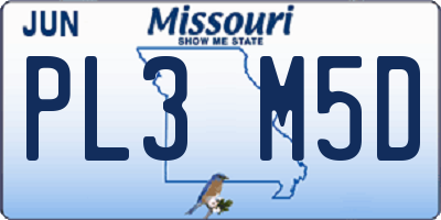 MO license plate PL3M5D