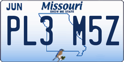MO license plate PL3M5Z