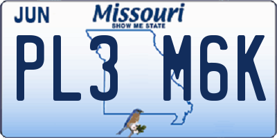 MO license plate PL3M6K