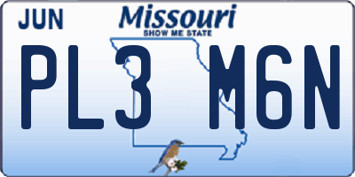 MO license plate PL3M6N