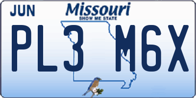 MO license plate PL3M6X