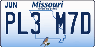 MO license plate PL3M7D