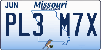 MO license plate PL3M7X