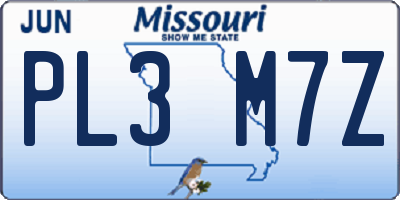 MO license plate PL3M7Z