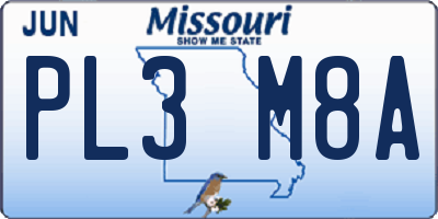 MO license plate PL3M8A