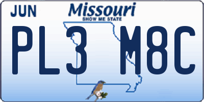 MO license plate PL3M8C