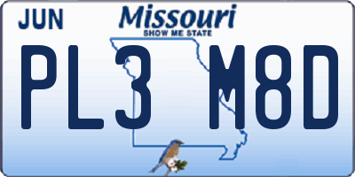 MO license plate PL3M8D