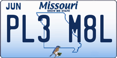 MO license plate PL3M8L