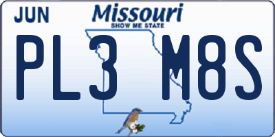 MO license plate PL3M8S