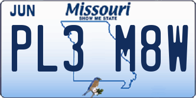 MO license plate PL3M8W