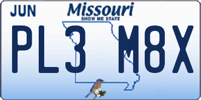MO license plate PL3M8X