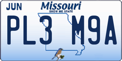 MO license plate PL3M9A