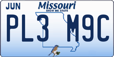 MO license plate PL3M9C