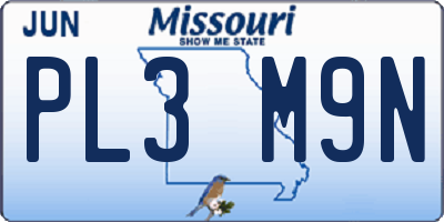 MO license plate PL3M9N