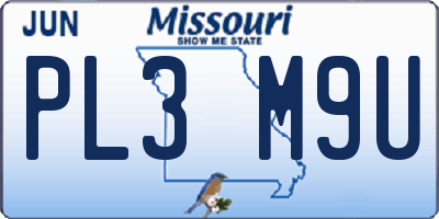 MO license plate PL3M9U