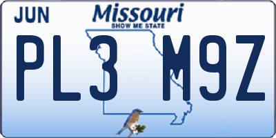 MO license plate PL3M9Z