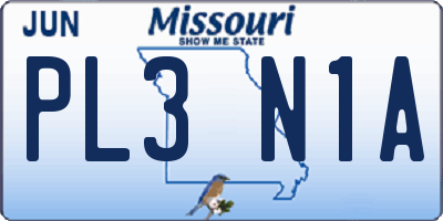 MO license plate PL3N1A