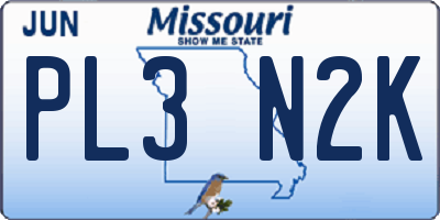 MO license plate PL3N2K