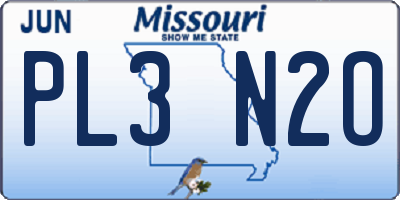 MO license plate PL3N2O