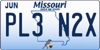 MO license plate PL3N2X