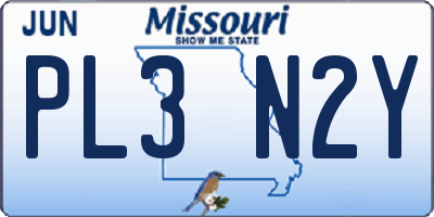 MO license plate PL3N2Y