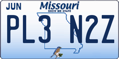 MO license plate PL3N2Z