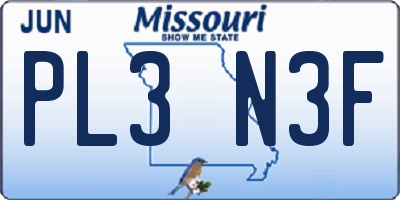 MO license plate PL3N3F