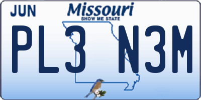 MO license plate PL3N3M