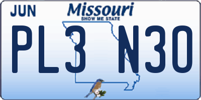 MO license plate PL3N3O