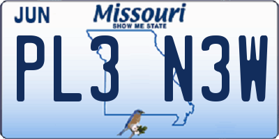 MO license plate PL3N3W