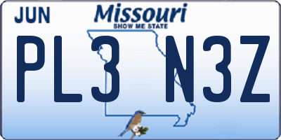 MO license plate PL3N3Z