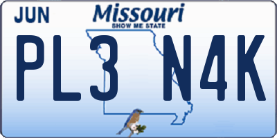 MO license plate PL3N4K