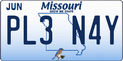 MO license plate PL3N4Y