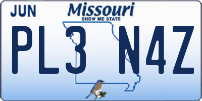 MO license plate PL3N4Z