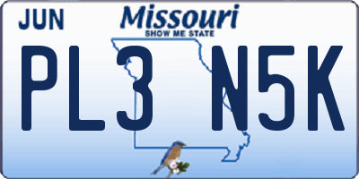 MO license plate PL3N5K