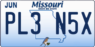 MO license plate PL3N5X