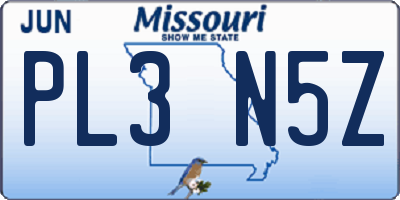 MO license plate PL3N5Z