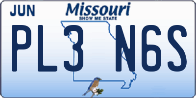 MO license plate PL3N6S