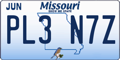 MO license plate PL3N7Z