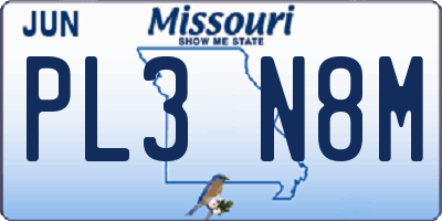 MO license plate PL3N8M
