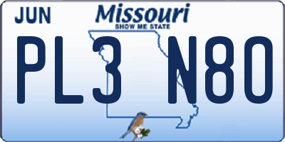 MO license plate PL3N8O