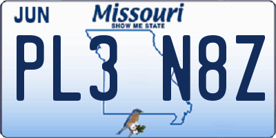 MO license plate PL3N8Z