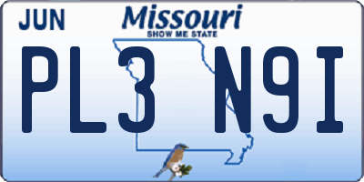 MO license plate PL3N9I
