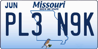 MO license plate PL3N9K