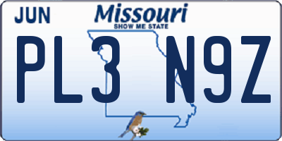 MO license plate PL3N9Z