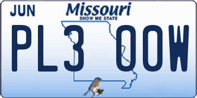 MO license plate PL3O0W
