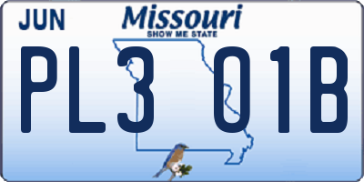 MO license plate PL3O1B