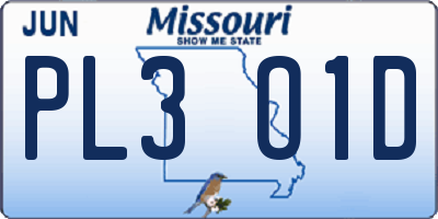 MO license plate PL3O1D